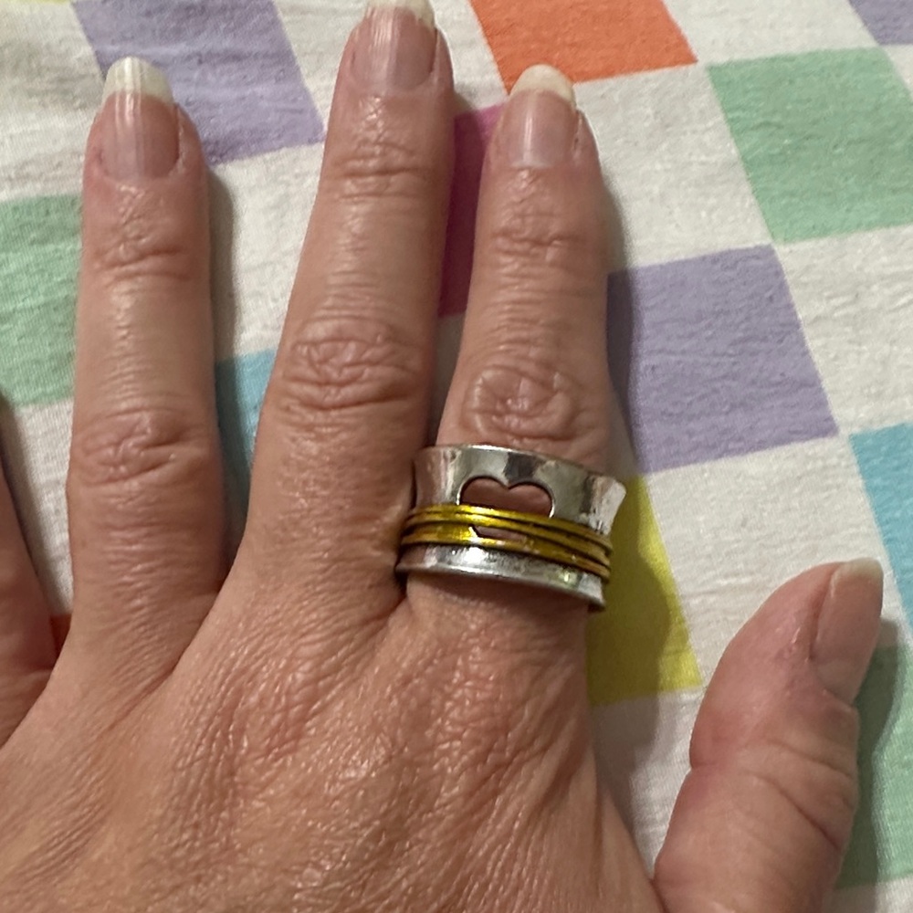 Silver and Gold plated Heart Ring. Size 9?